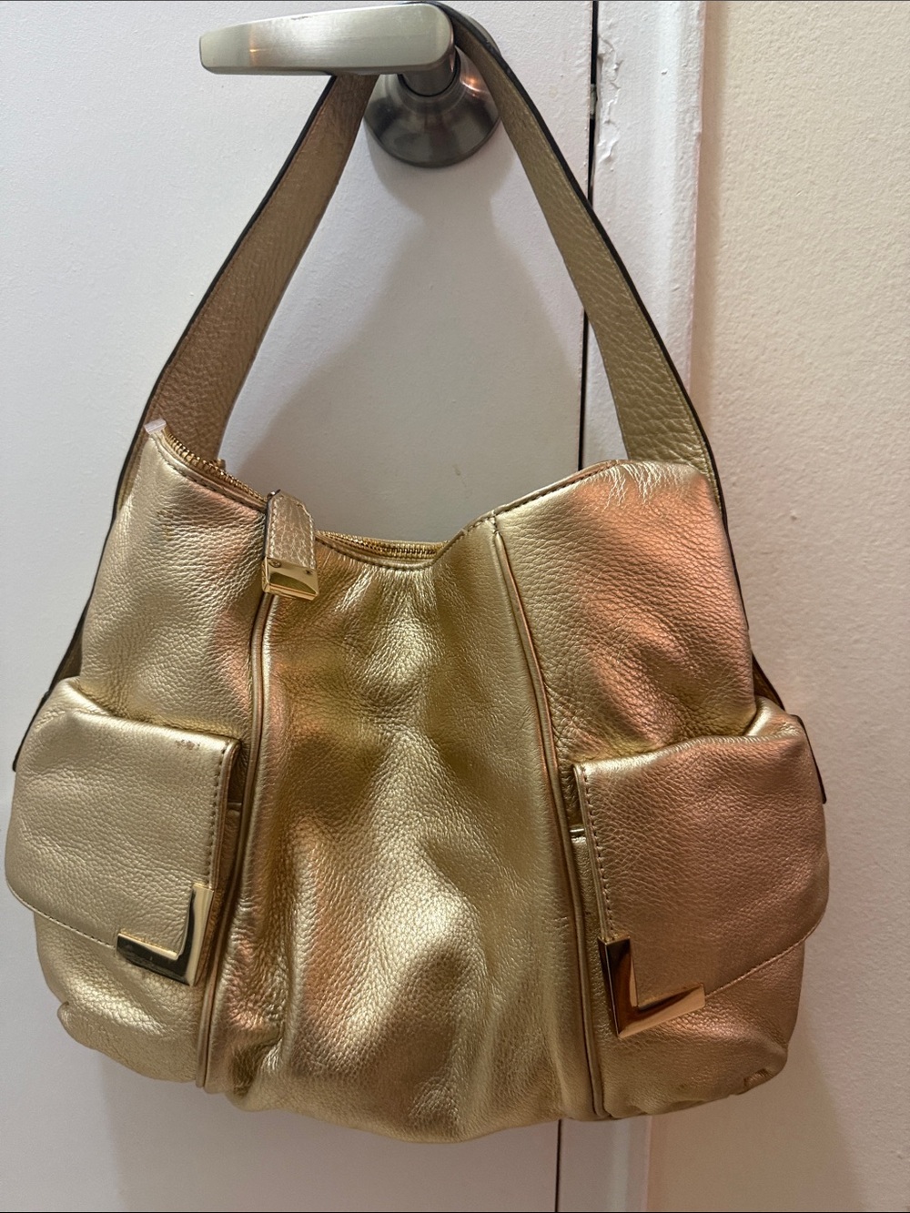 Gold Leather Shoulder Bag - Elegant Metallic Hobo